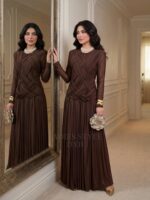 ⁦فستان استرج مع اكمام تور متوفر لونين بني/مارون⁩ - الصورة ⁦8⁩