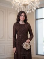 ⁦فستان استرج مع اكمام تور متوفر لونين بني/مارون⁩ - الصورة ⁦9⁩