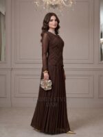 ⁦فستان استرج مع اكمام تور متوفر لونين بني/مارون⁩ - الصورة ⁦10⁩