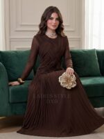 ⁦فستان استرج مع اكمام تور متوفر لونين بني/مارون⁩ - الصورة ⁦3⁩