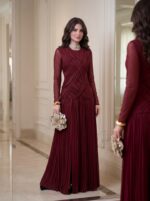 ⁦فستان استرج مع اكمام تور متوفر لونين بني/مارون⁩ - الصورة ⁦7⁩